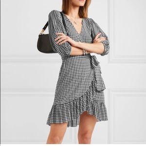 Ganni Ruffle-trimmed Gingham Stretch Mesh Mini Wrap Dress Size 4